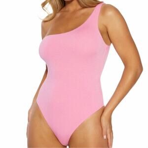 naked wardrobe sculpt side bodysuit one shoulder barbie pink women plus 3x